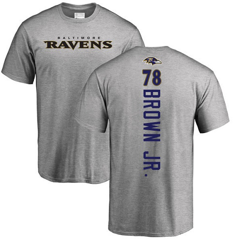 Men Baltimore Ravens Ash Orlando Brown Jr. Backer NFL Football #78 T Shirt->baltimore ravens->NFL Jersey
